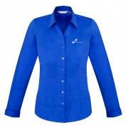 Monaco Ladies Long Sleeve Stretch Shirt (Electric Blue) with White Logo